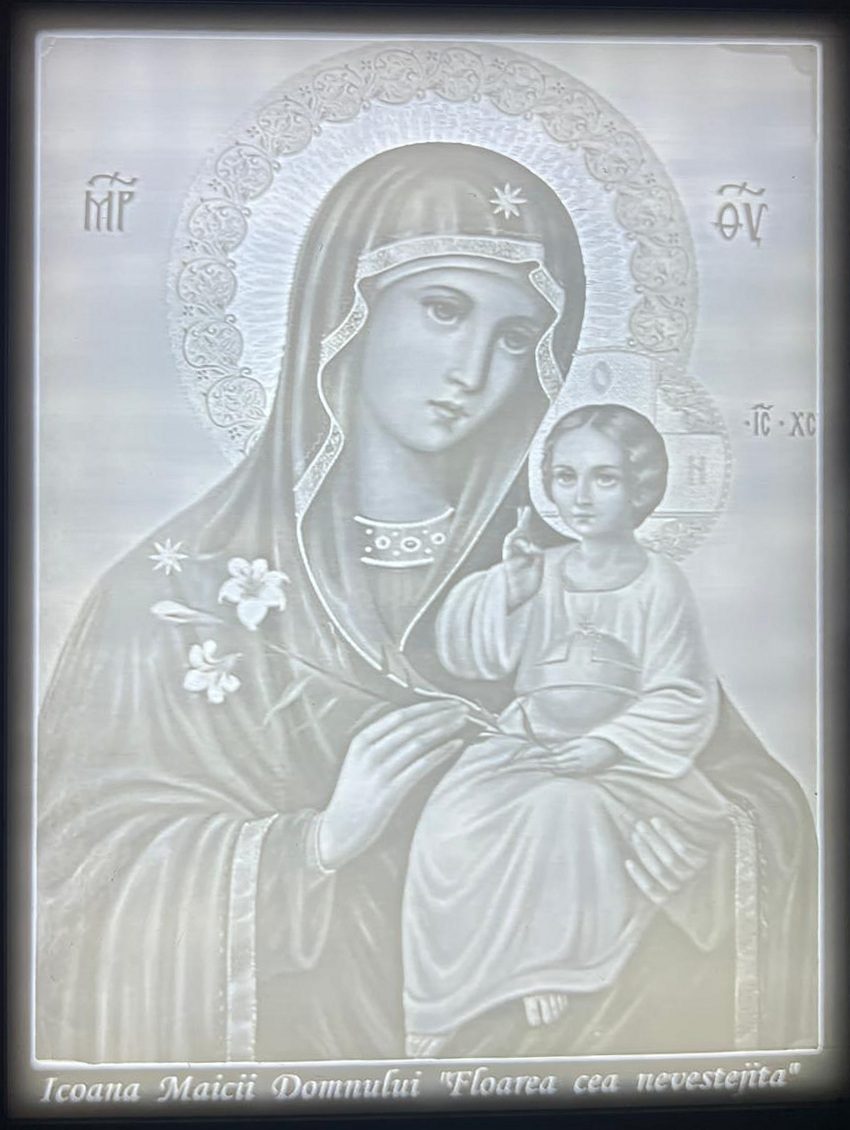 Icoana Floarea cea neveștejită realizată ca tablou luminos prin imprimare 3D